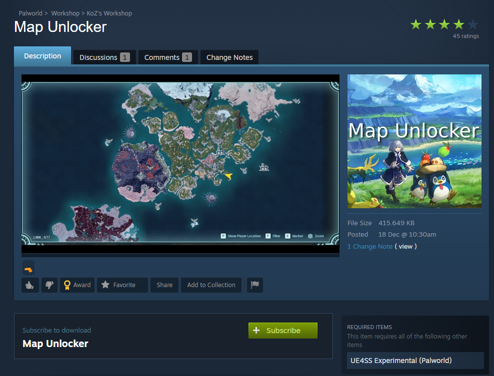 Workshop page for Map Unlocker